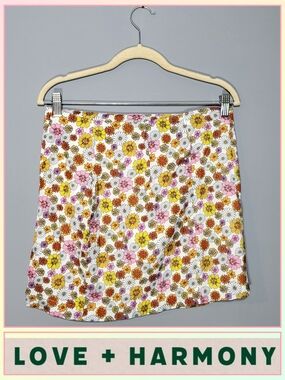 Floral A-Line Skirt in White with Yellow & Pink Blooms